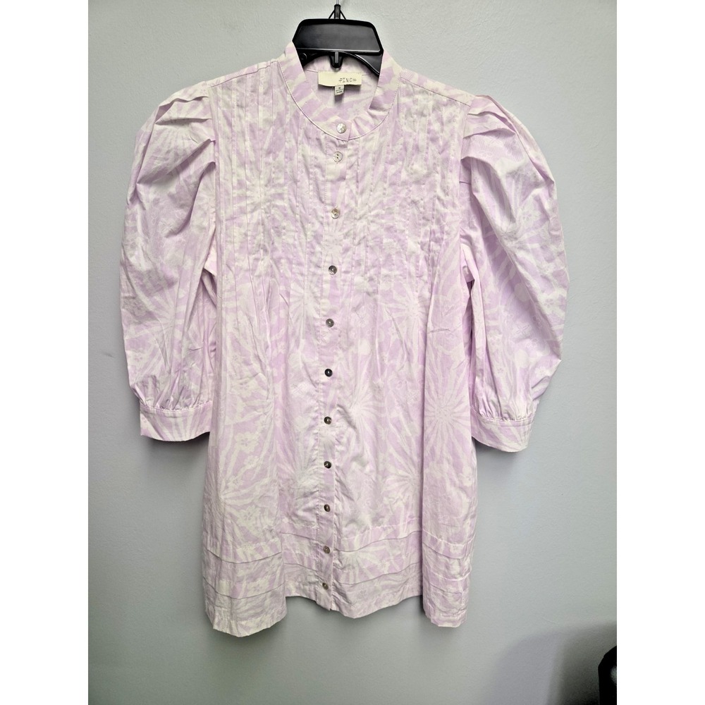 PINCH Womens Med Floral Print Ruffle Sleeve Round Collar Button Front Dress